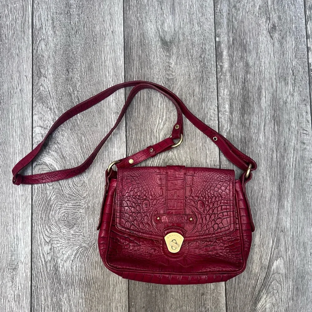 Brahmin Dark Red Croc-Embossed Leather Crossbody Bag - Picture 1 of 10